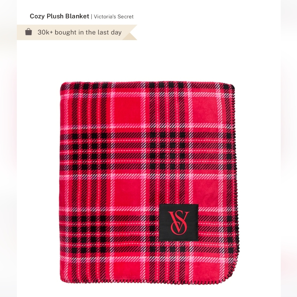 Victoria secret red plaid sherpa fleece blanket